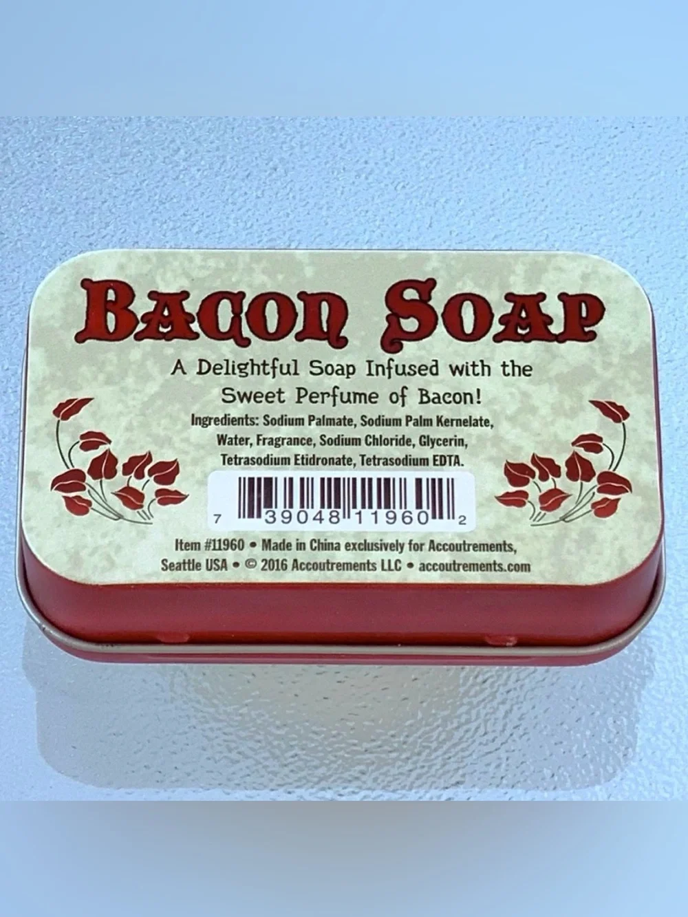 Accoutrements Bacon Soap in Tin Box Hand and Bath Novelty Gift